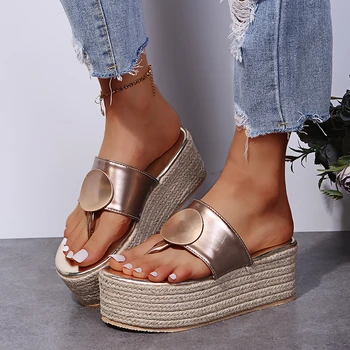 2021 Sandale de Vara pentru Femei Nou-Moda pentru Femei Sandale de Vară de Moda Lame Tocuri cu talpi Groase Panza Arc Rotund Deget de la picior Deget de la picior Deschis