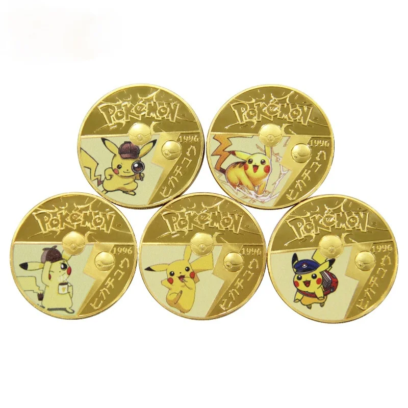 Carduri Pokemon Pikachu Detectiv Pikachu Aur Placate cu Aur Monedă Comemorativă Joc de Colectare Monede de Jucarii pentru Copii de Activitate Cadou 4CM