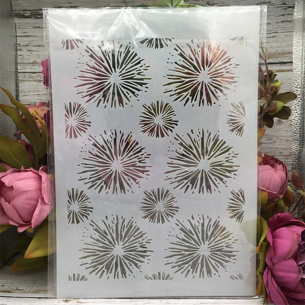 A4 29cm foc de Artificii Flori Textura DIY Stratificare Sabloane Pictura pe Perete Album de Colorat Relief Album Decorative Șablon