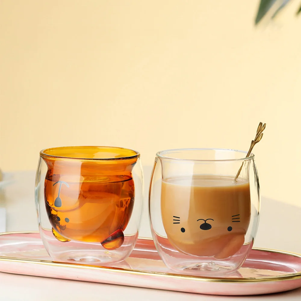 300ML Cana de Cafea Creative Drăguț Cutie de Urs rezistente la Căldură, Dublu-strat de Sticlă Ceașcă Lapte, Suc Bere Cani Cadou de Crăciun pentru Doamna