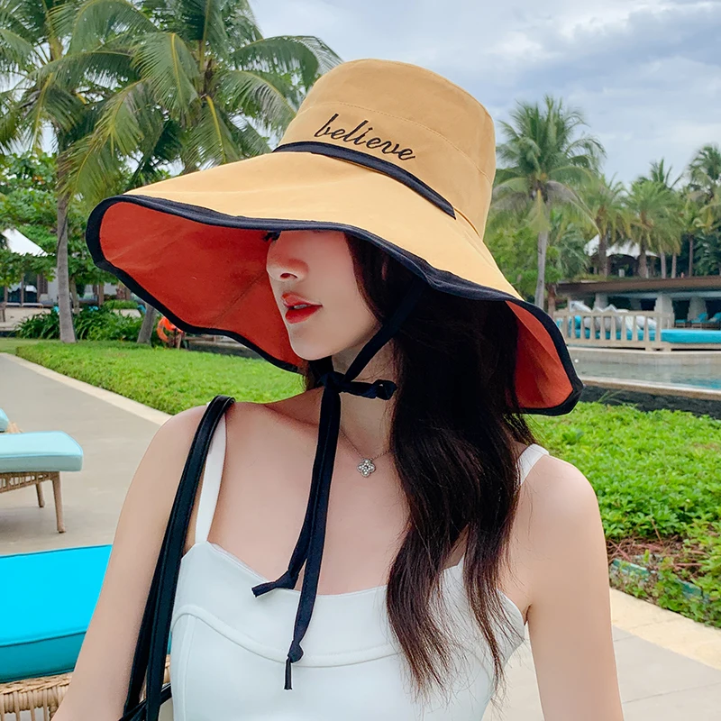 2021 Noi Femeile de Vară Super-Mare, Margine Largă Plajă, Pălării față-Verso Pliabil Anti-UV, Soare, Pălărie Panama Feminin de protecție Solară Capac Bonnet