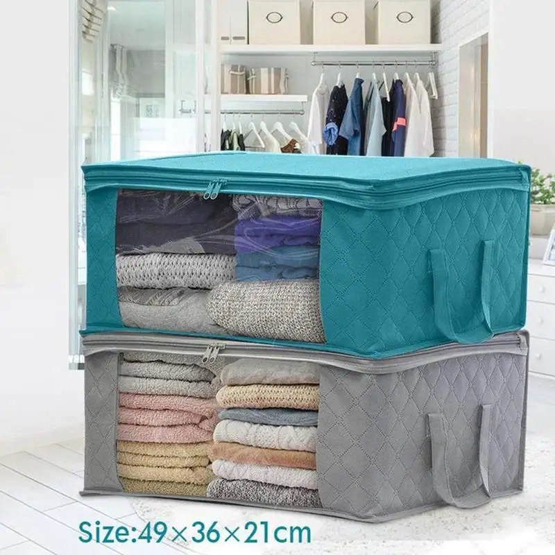 1 Buc 49×36×21cm Mare Capacitate de Pliere Haine Murdare Cutie de Depozitare Non-Țesute Material textil cu Fermoar-Umezeală Quilt Cutie de Depozitare