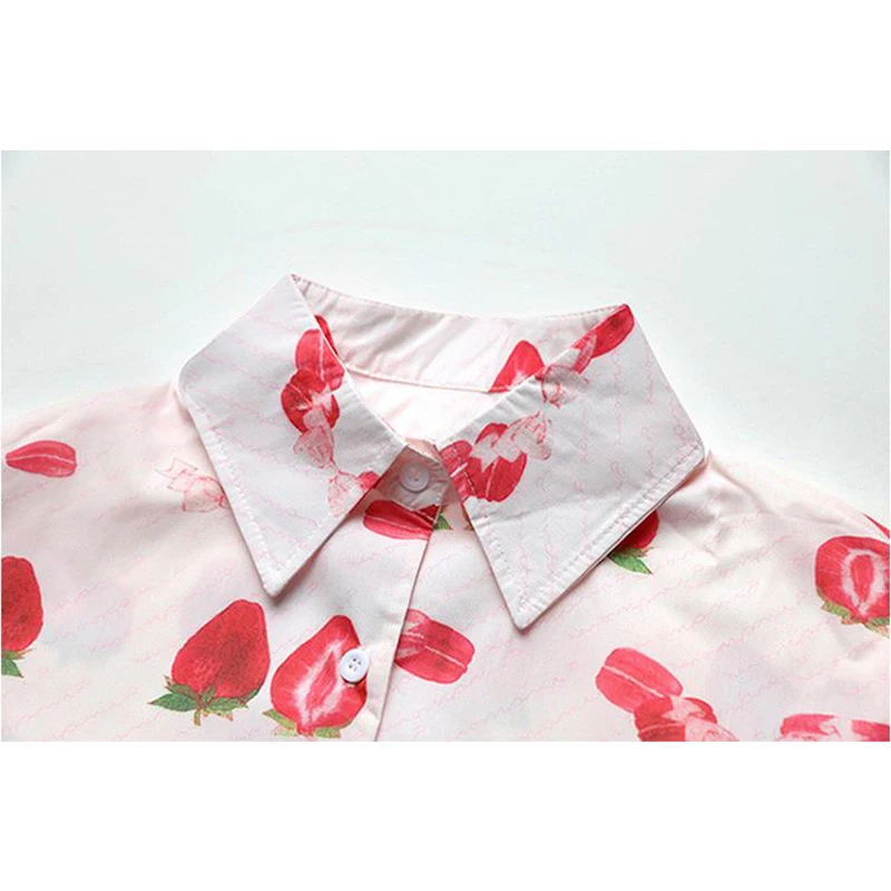 Moda Femei Tricou Maneci Scurte Cute Strawberry Imprima un Singur pieptul Cămașă de Sus 2021 Vara coreean Casual Butonul Bluza Feminin