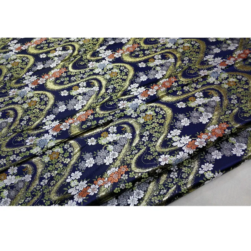 CF587 de Aur Val Albastru Tesatura Cherry Blossom Jacquard Nishijin Brocade Fabric Kimono-Îmbrăcăminte Tesatura de BRICOLAJ, Materiale de Cusut