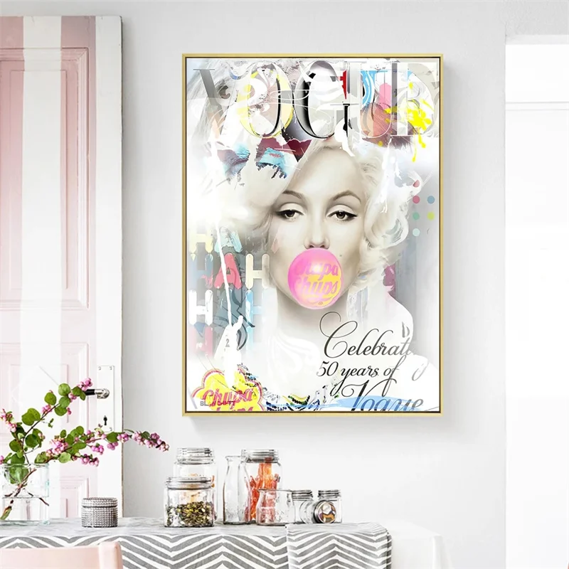 Vogue Marilyn Monroe Sufla Bule Balon De Arta De Imprimare Panza De Pictura De Perete Tablou Modern Living Room Decor Acasă Poster