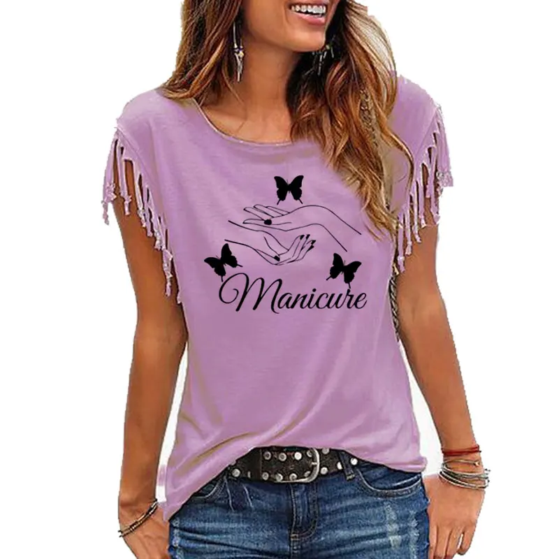Noi Vara Credință Maneci Scurte T-Shirt De Frumusete Salon De Unghii Femei Amuzant Manichiura Ciucure Topuri Casual