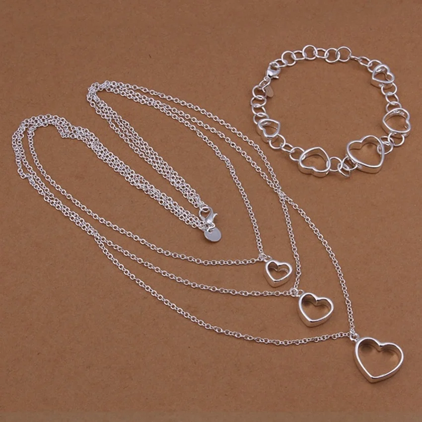 Fabrica de desfacere în stil European hollow inima pandantiv colier bratari de moda pentru femei de culoare de Argint seturi de bijuterii S425