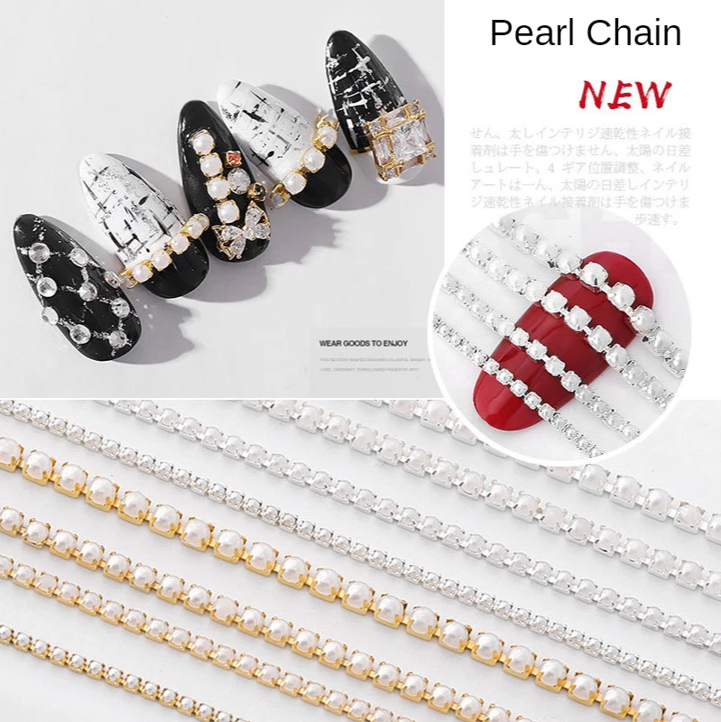 1 BUC de Moda Fierbinte 3D de Aur de Argint de Unghii Metal 8 StylesNail lanț de bijuterii perla nou aliaj de unghii decor lanț de metal de unghii decorare