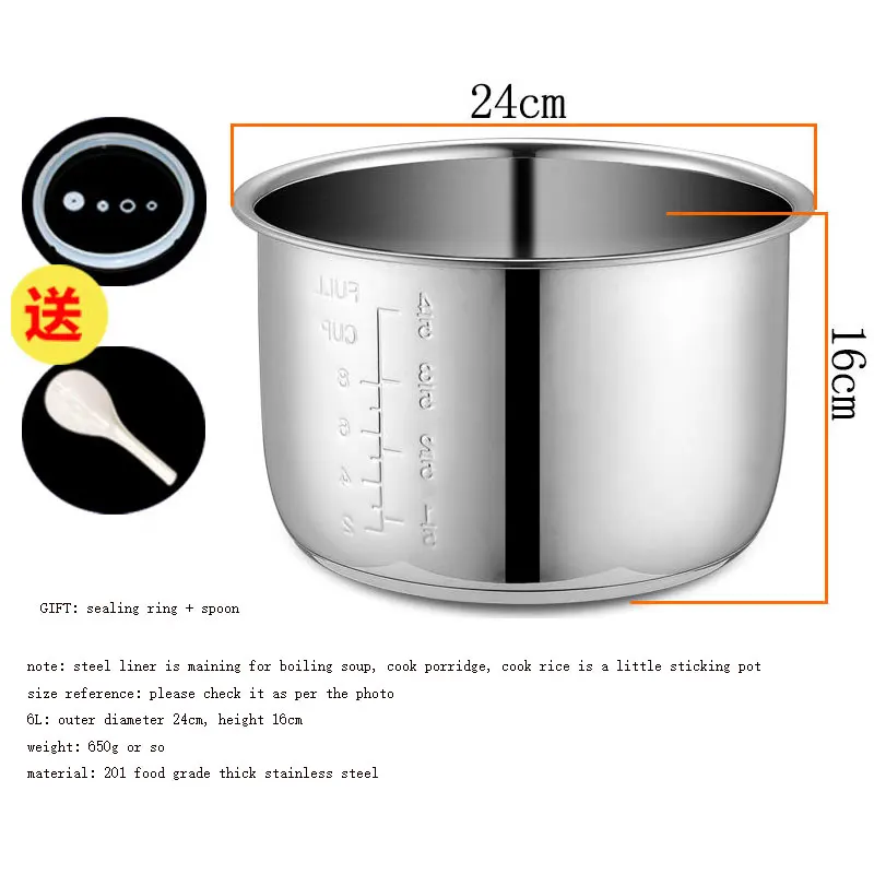 6L Electric oala sub presiune căptușeală interioară boluri multicooker castron din oțel inoxidabil rezervor de supa de gătit terci