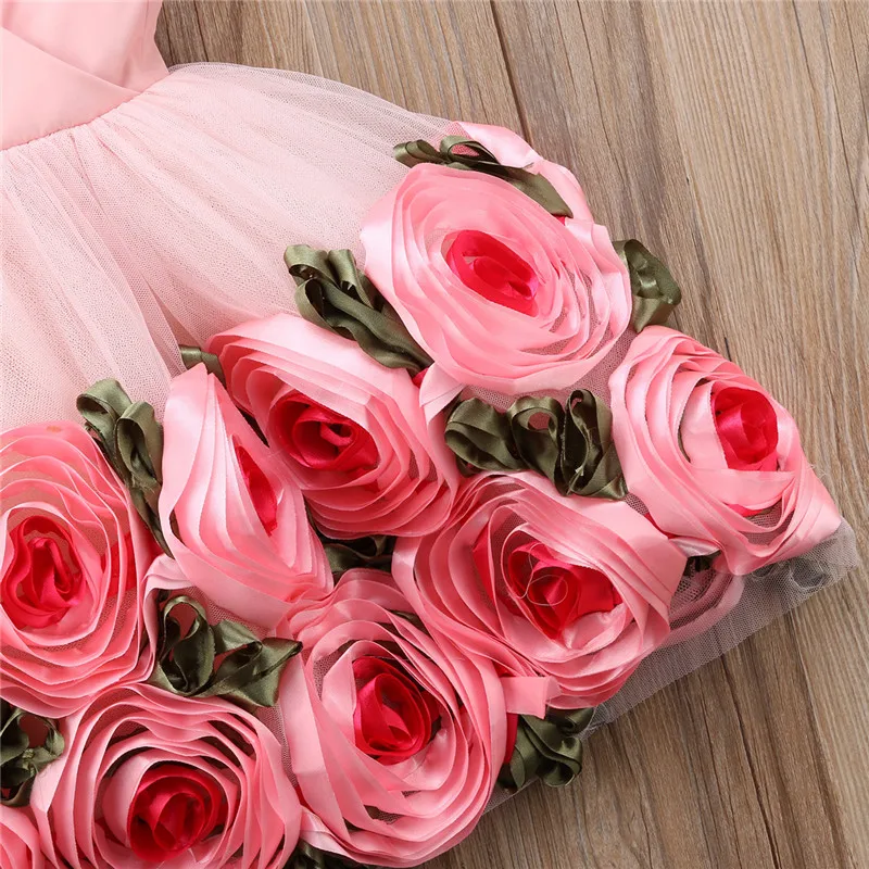 3D Rose Flori Fete Rochie de Vara Floral Petrecere Concurs de Rochie de Bal Rochii de Fată Mare Arc Printesa Copii Copii, Fete Rochii Tutu
