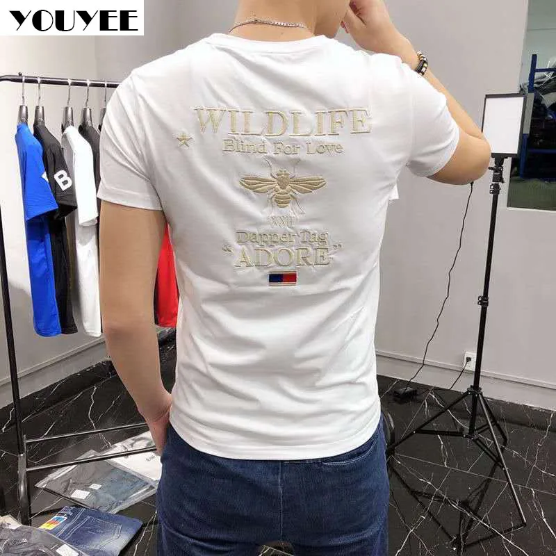 Maneci scurte T-shirt pentru Bărbați Broderie de Albine 2021 Vara Noi de Agrement coreeană Frumos Versatil de Înaltă Calitate din Bumbac Subțire de sex Masculin de Sus