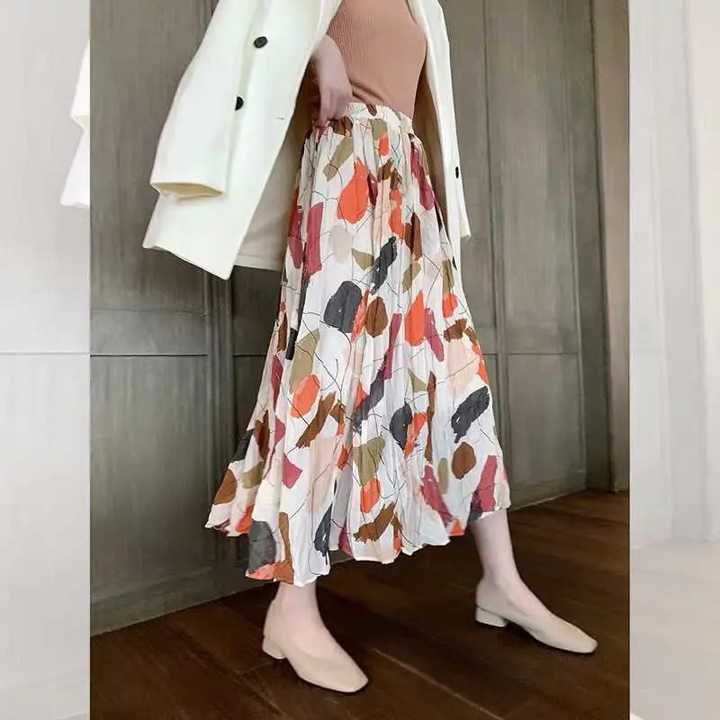 Falda de gasa Neregulate para Mujer, faldas estampadas con plisado Florale, cintura elástica, Vintage, elegante,P78 para verano,
