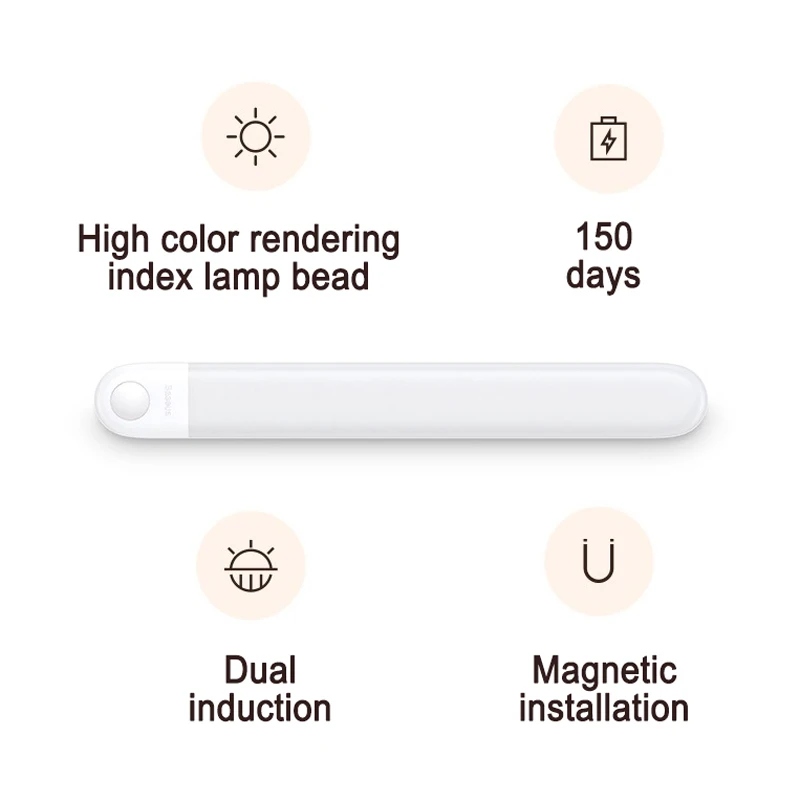 Baseus LED Lumina de Noapte senzor de Mișcare PIR, Senzor de Lumină USB Reîncărcabilă Lumini de Noapte Magnet de Perete de Lumină Inteligent Lampa Pentru Dulap Dormitor
