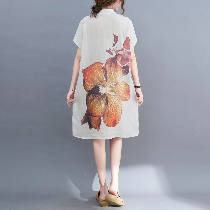 Maneci scurte lenjerie de pat din bumbac floral vintage rochii pentru femei liber casual midi femeie rochie de vara elegante haine 2021