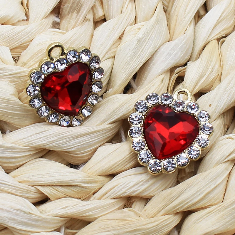 Noi 10buc 19*22mm aliaj de roșu în formă de inimă de sticlă strălucitoare stras creativ costum de decor pandantiv bijuterii DIY accesorii
