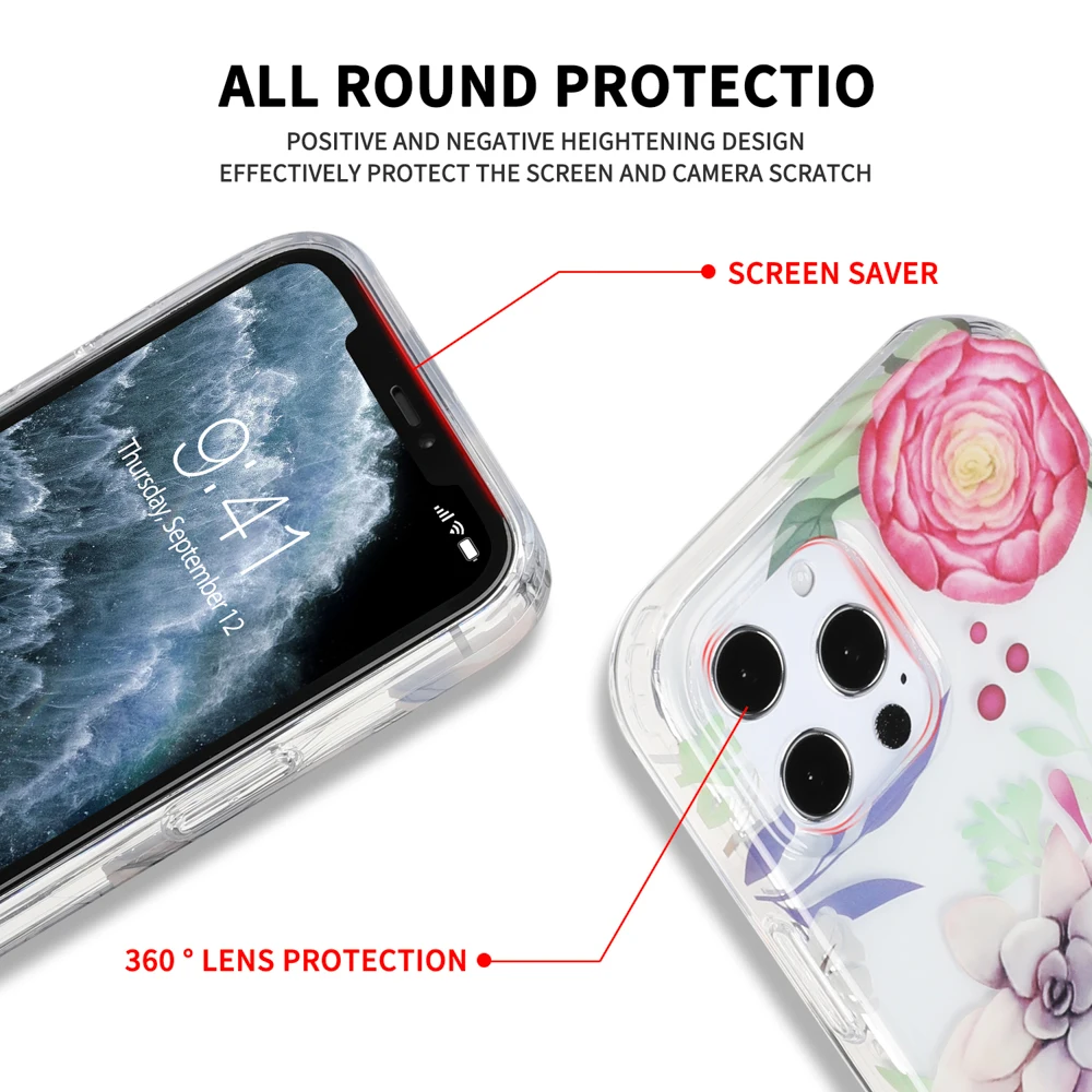 Moda Flori Transparent Rezistent la zgarieturi Telefon Caz Pentru iphone 7 8 11 12 XR X XS Mini Plus Pro MAX SE 2020 Capac Protecție