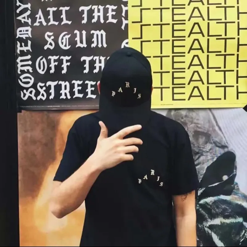 Cântărețul Kanye West Pablo Pop-Up21 Oraș Sanscrită Paris Scrisoare Aur Imprimare Maneci Scurte Largi tricouri Barbati Femei Supradimensionat Tee
