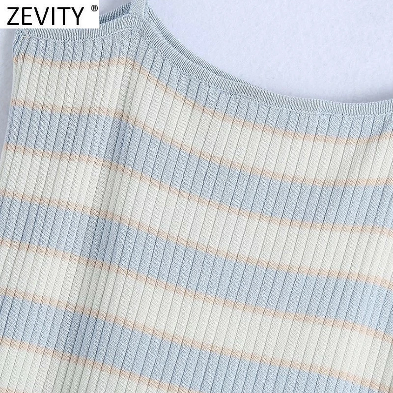 Zevity 2021 Noi Femeile de Moda cu Dungi de Imprimare Casual Slim Tricotat Sling Rochie de sex Feminin Chic de Vara Spaghete Curea Vestido DS8283