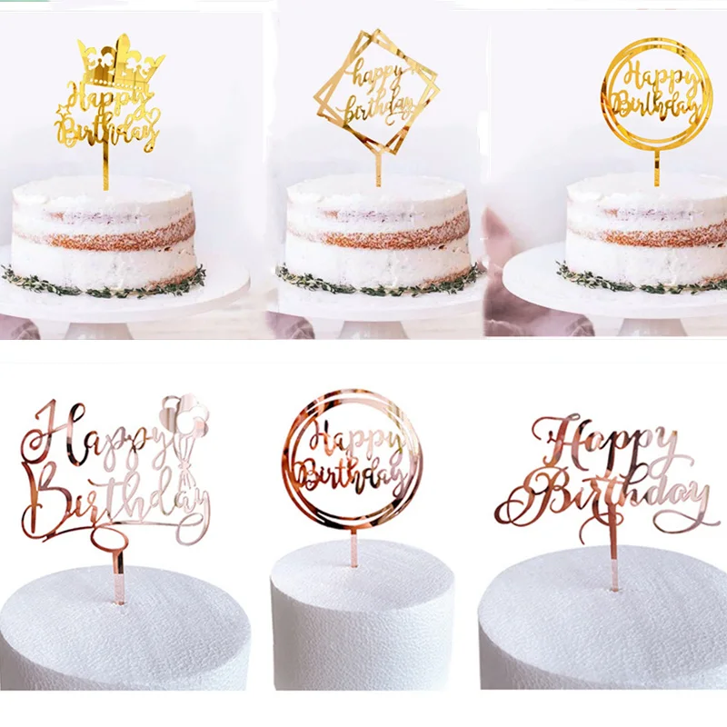 Nou Happy Birthday Cake Topper Rose Gold Crown Băiat și fată Acrilice Toppers Tort Pentru Copii de duș petrecere Decoratiuni Tort