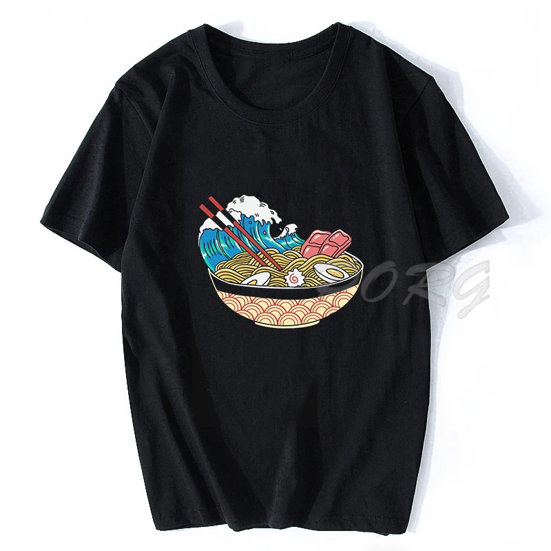 Mare Ramen Val Marele Val de la Kanagawa Ulzzang Estetice Tricou Japonia Moda coreeană Haine de Bumbac Anime Bărbați T-shirt