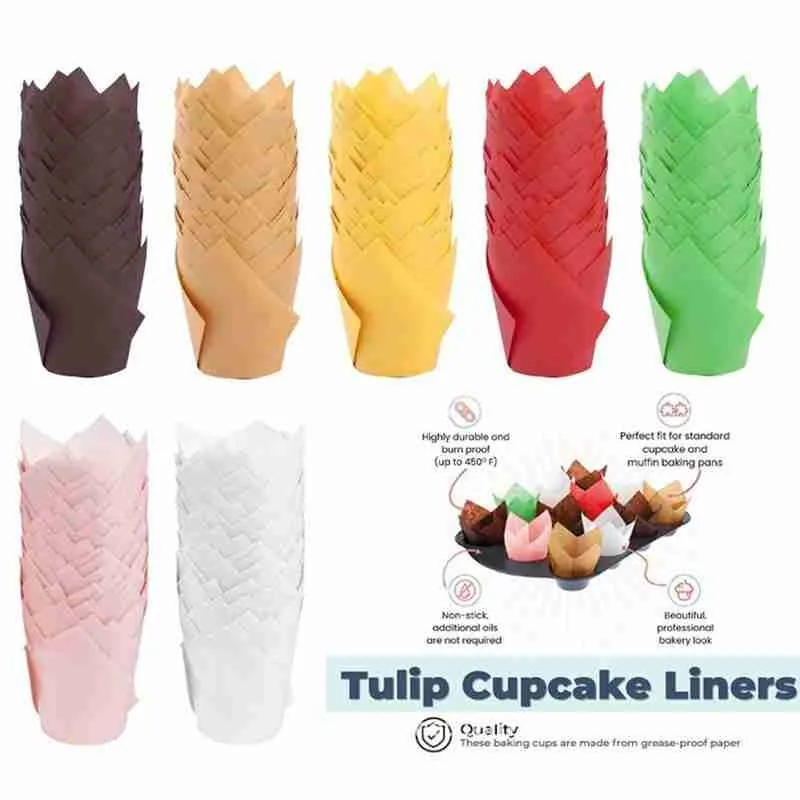 50pcs/set Cupcake de Hârtie de Unică folosință Mucegai Tort Ceașcă Tulip cu Flori de Ciocolata Cupcake Înveliș de Copt Brioșe cu Hârtie de Decorare Tort Instrument