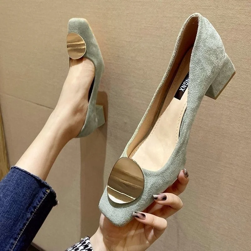 2021 Primăvară Nouă Femei Singure Pantofi de Moda Cap Pătrat de Metal Cataramă pantofi cu Toc pentru Femei Moale Confortabil Gros Femei Pantofi