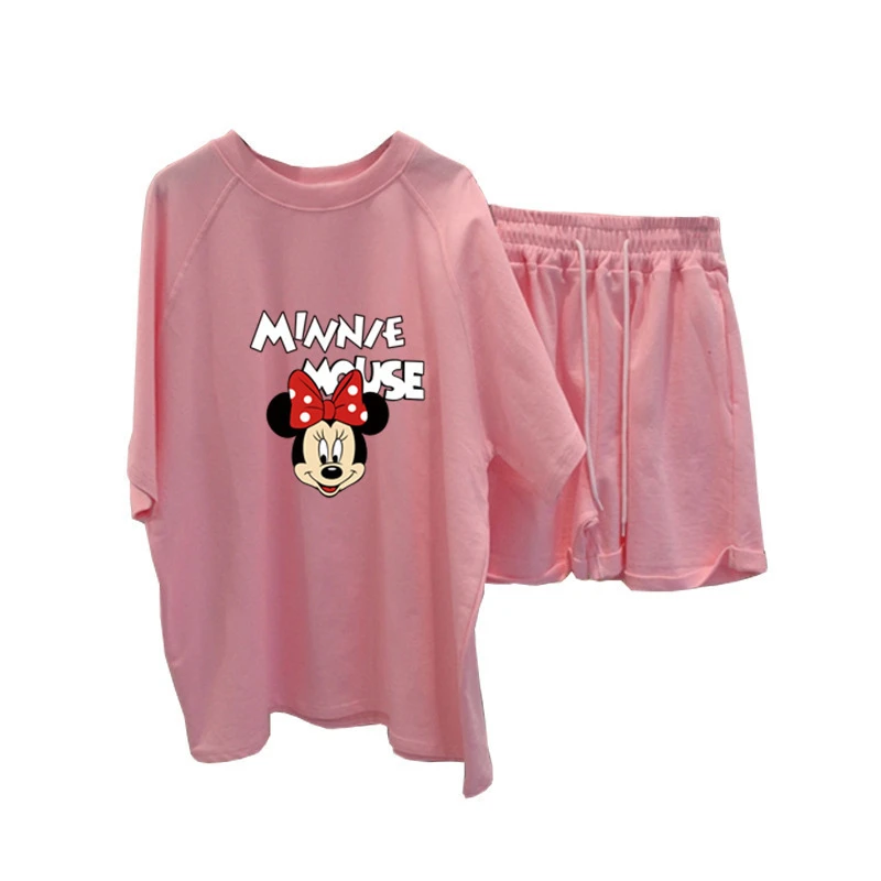Disney Vara T-shirt Top Set Nou de Desene animate Mickey Minnie Mouse Maneca Scurta+pantaloni scurti Casual Drăguț Imprimare Scurt Pijamale Haine de Acasă
