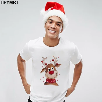 Tricou Barbati Kawaii Moda Harajuku Tricou Drăguț Moș Crăciun Ren Topuri Tricou Femei Haine Desene animate Craciun Fericit T-shirt de sex masculin