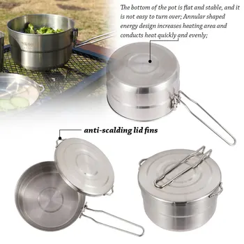 Din Oțel inoxidabil Oală de gătit în aer liber Camping Oala de Picnic Tabără de Gătit Set Camping, Backpacking Vase de Gătit Set pentru Drumeții