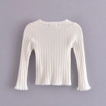MXTIN 2021 Femei Vara Vintage Solid de Înaltă Fir Elastic Dantela Tricotate Cardigan Pulover de Moda V-Gât Trei Sferturi Topuri Chic