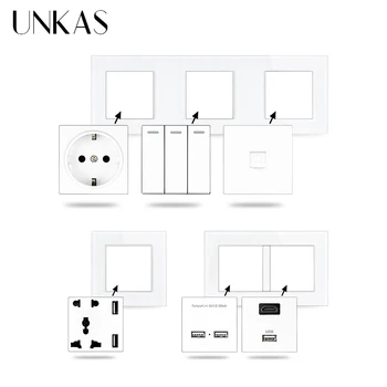 UNKAS B8 Module DIY Gratuit Asociere UE / franceză 16A Putere de Perete Priza Dual USB Încărcător Port Ascuns Moale CONDUS de Evacuare