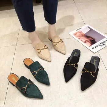 Llogai Noi De Vara Cu Toc Mic Papuci De Femei Pantofi Subliniat In Picioare De Sex Feminin Diapozitive Femeie În Aer Liber Catarama Lanț Pantofi Pantuflas De Mujer