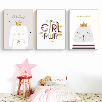 Unicorn Pisica Panza Poster Fata De Copil Pepinieră Citate Pink Swan Coroana Wall Art Print Pictura Nordică Camera Pentru Copii Decor Imagine
