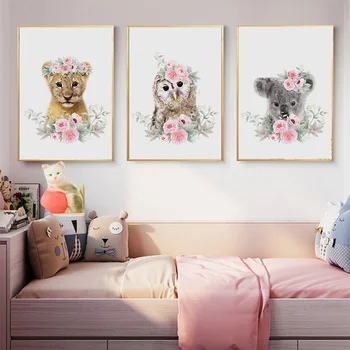 HD Drăguț Animal Leu, Elefant, Vulpe, Tigru Arta de Perete Panza Pictura Nordică Postere si Printuri Pepinieră Poze de Perete Decor Camera pentru Copii