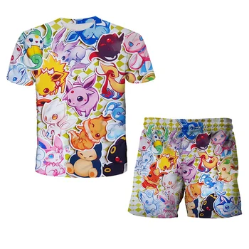 3D Imprimate Japonia Anime Pokemon Pikachu Copii de Desene animate Moda T-shirt pentru Copii Îmbrăcăminte pentru Băieți Și Fete, Îmbrăcăminte Topuri+pantaloni Scurți