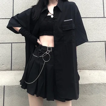 Singur set de vara coreean versatil întuneric liber BF tricou top de moda pentru femei din două piese set de fusta jupe dropshipping