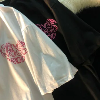 Japonia Stil Femei Top Scrisori de Imprimare Maneci Scurte Rotund Gat tricouri Femei Casual Pierde T cămașă Femei