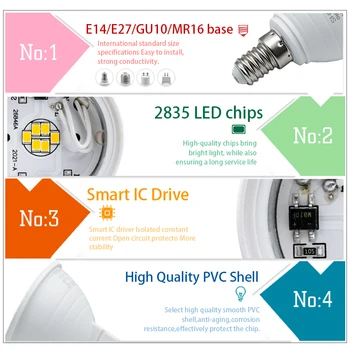 4buc/lot E27 LED E14 Lampa MR16 6W Lampara LED 220V Bombillas Lampa LED lumina Reflectoarelor Lampada Bec GU10 Led Ampul de Iluminat Acasă