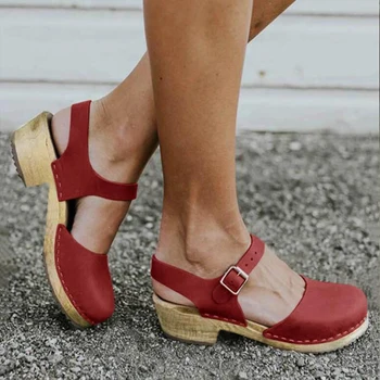 Femei Vara Sandale Cu Platforma Femeie Pană Pantofi Catarama Curea Din Piele Doamnelor Cizme Rotund Toe Casual Crește Înălțimea De Santal