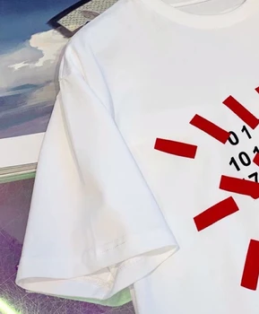 110899 Moda Clasic de Număr Roșu Panglică Scrisoare de Imprimare Vara Noi Femeile de Lux Casual Pierde Gât Rotund cu Maneci Scurte T-shirt M6