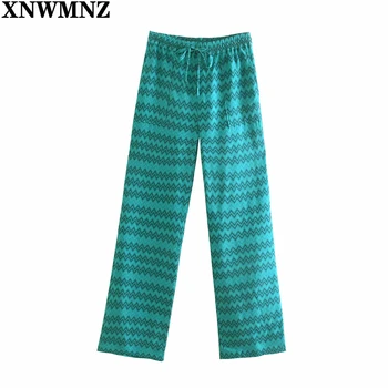 XNWMNZ 2021 femei imprimate pantaloni femei high-talie cordon reglabil betelie elastica buzunarul larg picior plin lungime pantaloni