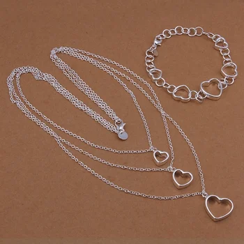 Fabrica de desfacere în stil European hollow inima pandantiv colier bratari de moda pentru femei de culoare de Argint seturi de bijuterii S425