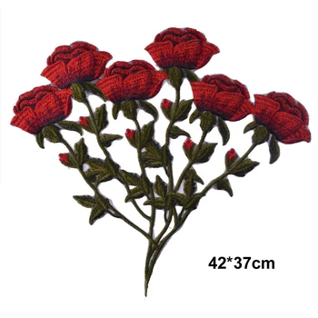 Red Rose Flori Brodate Dantelă Tesatura de cusut DIY Aplicatiile Cordon Rochie Ghipura Decor NL428