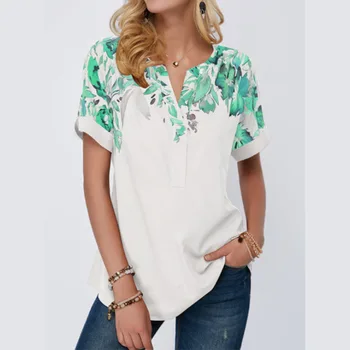 Noi Topuri de Mari Dimensiuni Bluza de Vara pentru Femei T Shirt 2021 Scurt cu Mâneci V Gât Camasi Fashion Casual imprimeu Floral Bluze Elegante