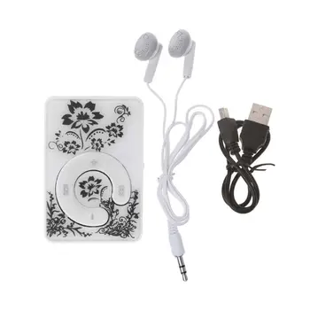 Mini Clip Model Floral Muzica MP3 Player 32GB TF Card Cu Mini Cablu USB + Casti