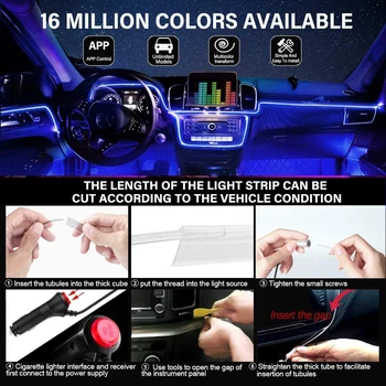 RGB Mașină de Lumina Ambientala LED cu 8M de Decor Interior de Fibre Optice, Benzi de Lumină de Aplicație de Control de 12V Decorative Atmosfera accesorii