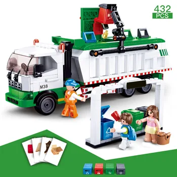 432Pcs Oraș Clasificare Gunoi Camion Model de Masina Cărămizi 100 de Carduri Bloc Seturi Brinquedos Jucarii Educative Pentru Copii
