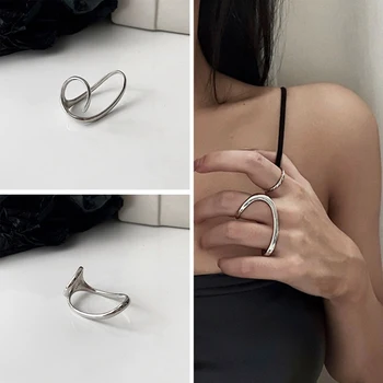 Stil European Personalitate Din Oțel Inoxidabil Geometrică Neregulată Gol Afară De Inelul De Femei De Culoare Argintie Petrecere Deget Inel