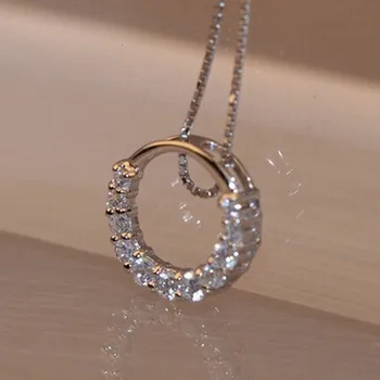 Stralucitor Zirconiu Cerc de Cristal Argint 925 Pandantiv pentru Femei Coliere Bijuterii Cadou