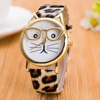 2021 Ceas Forgirl Moda Minunat Pisica Cu Ochelari Curea Dial Femei Cuarț Analog Ceas de mână Fete Oră Reloj